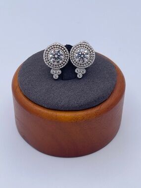 Judith Ripka Sterling Silver 925 CZ Stud Earrings Thailand Omega Back 18.1mm